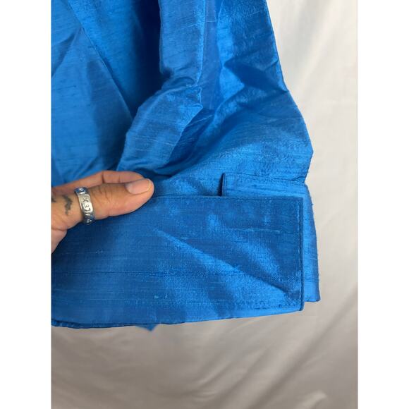 Caroline Rose Blue 100% Silk Open Front 3/4 Sleeve Topper Jacket LARGE - Picture 9 of 15